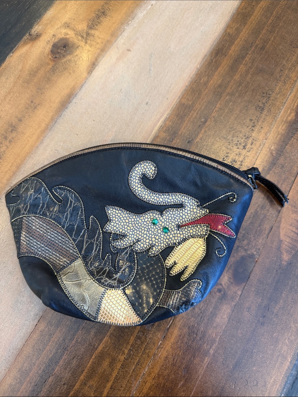 Sharif Black Leather Pouch with Gold Logo Plate